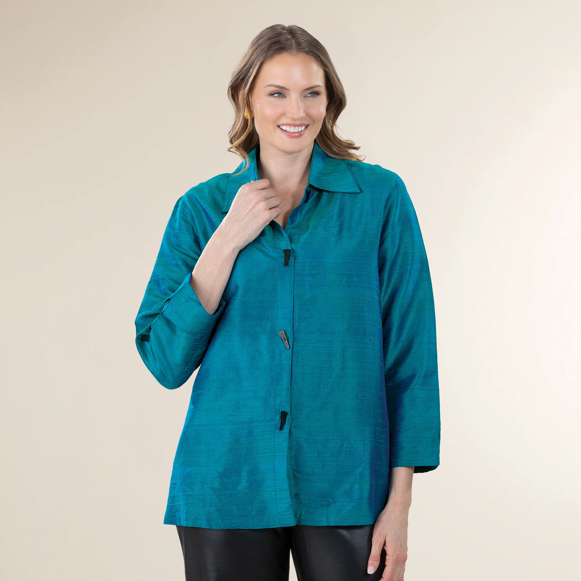 Peacock Blue Silk Cocktail Blouse