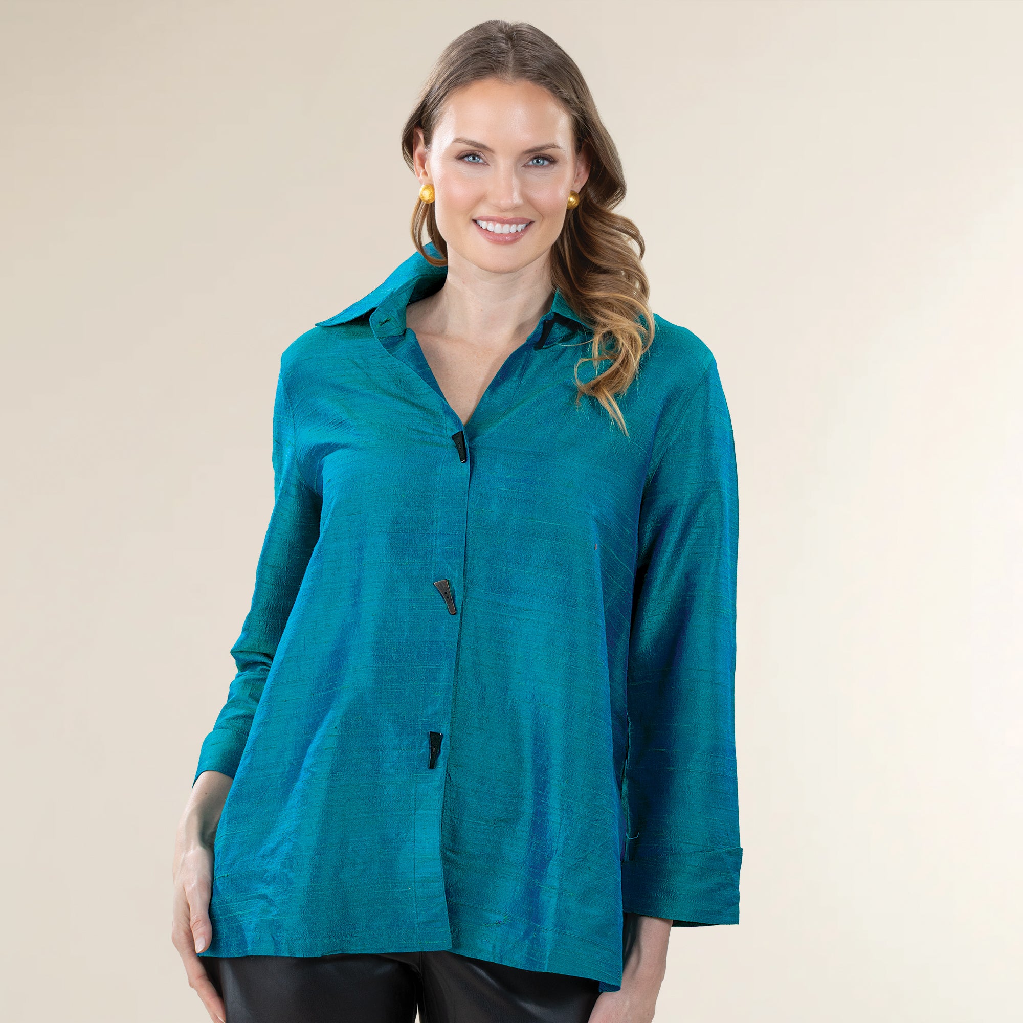 Peacock Blue Silk Cocktail Blouse