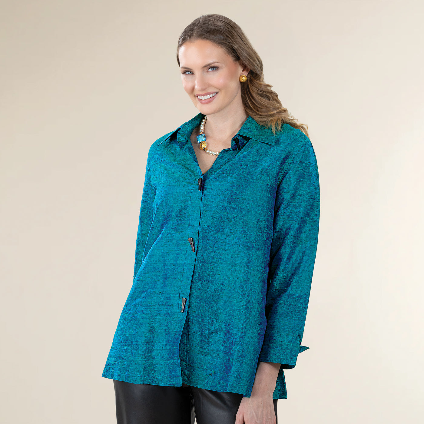 Peacock Blue Silk Cocktail Blouse