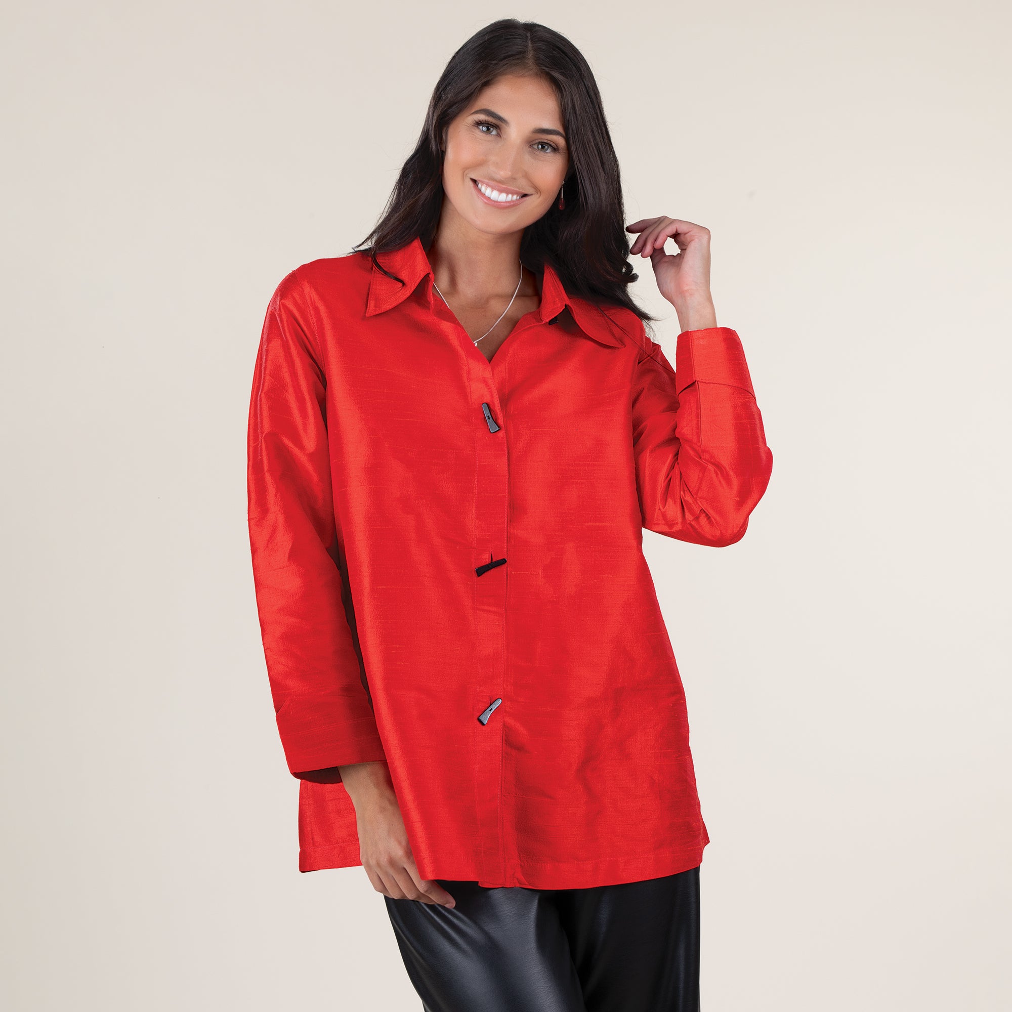 Royal Red Silk Cocktail Blouse