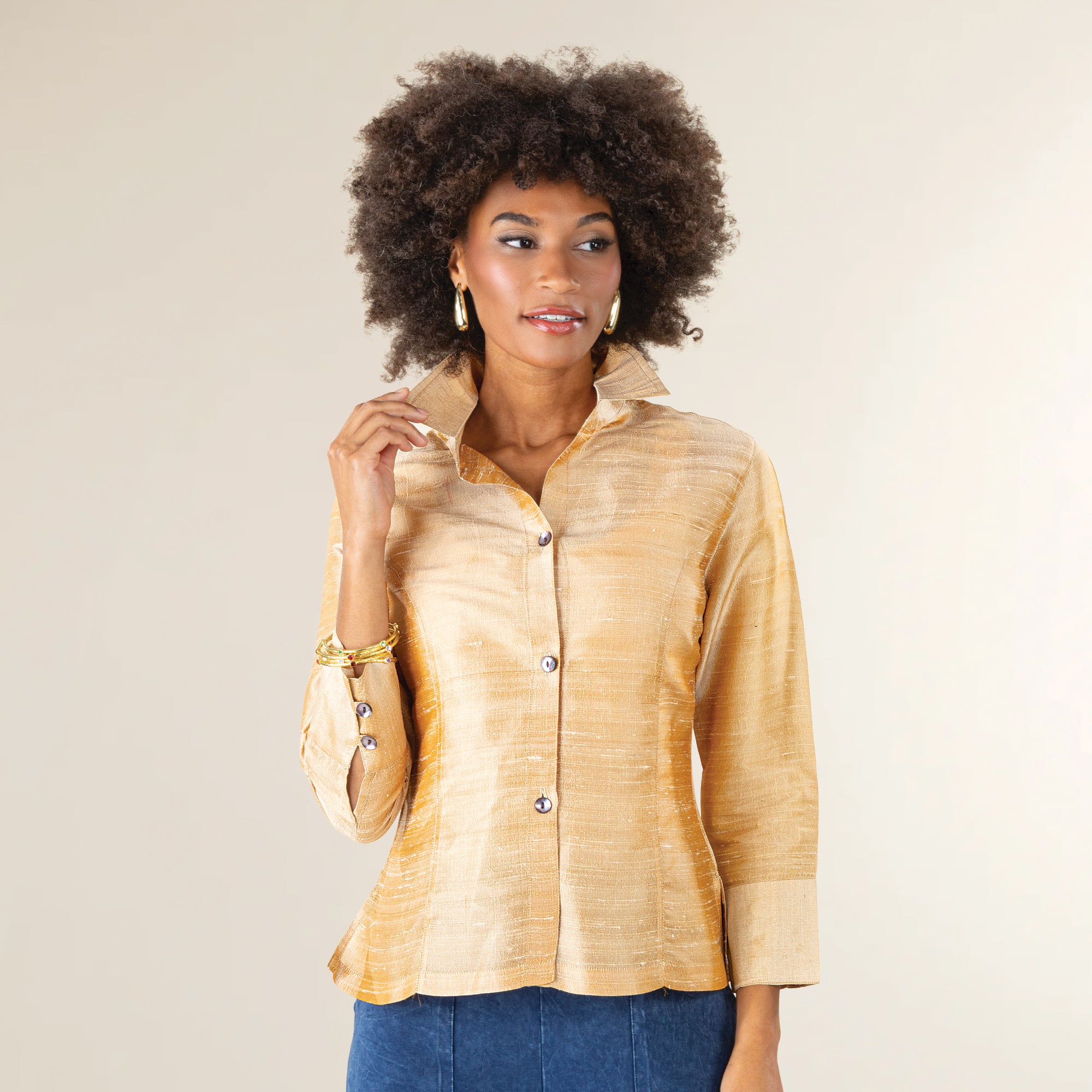 Champagne Silk Cocktail Blouse