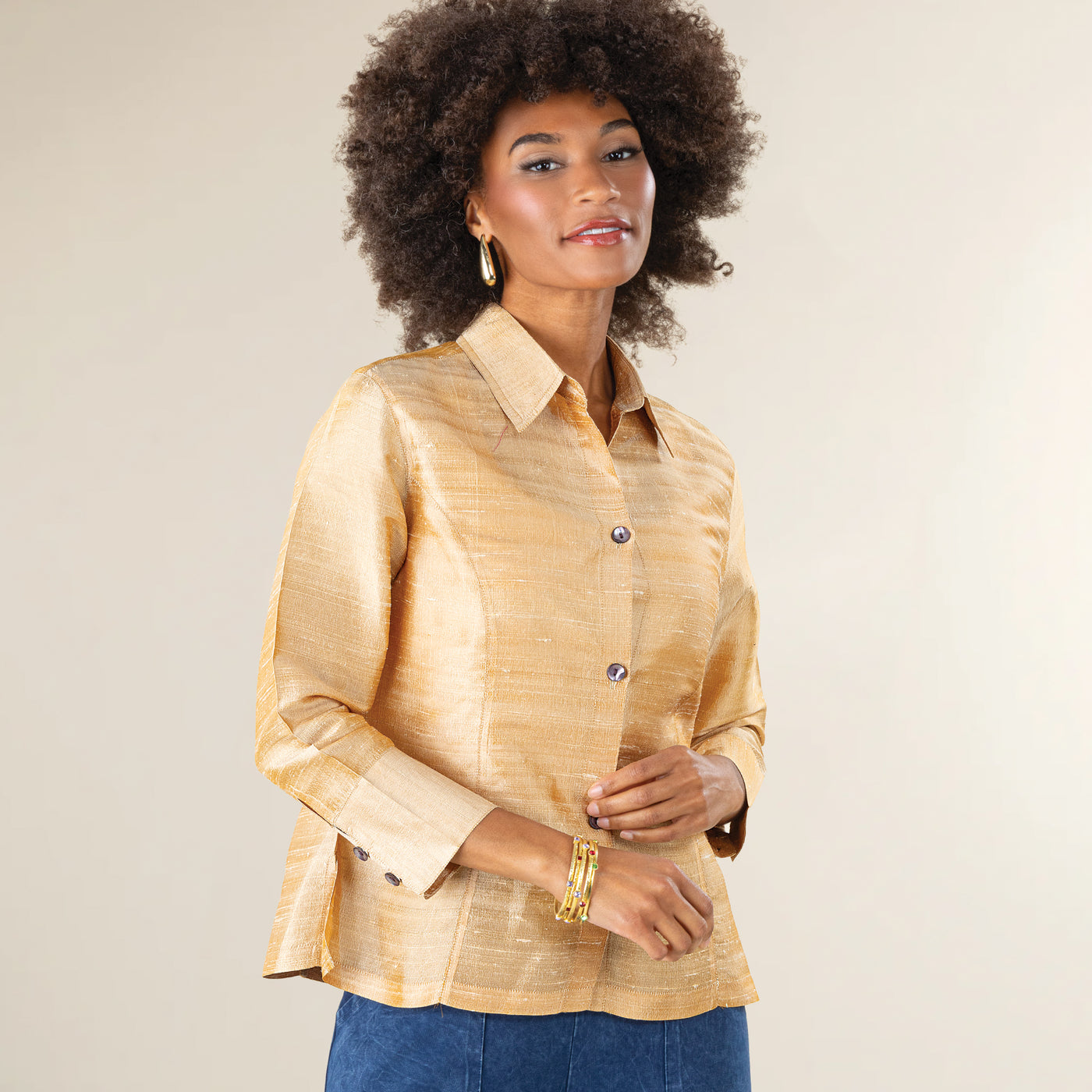 Champagne Silk Cocktail Blouse