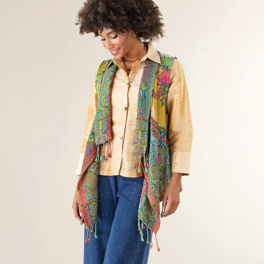 Hand-Embroidered Fringed Wool Vest