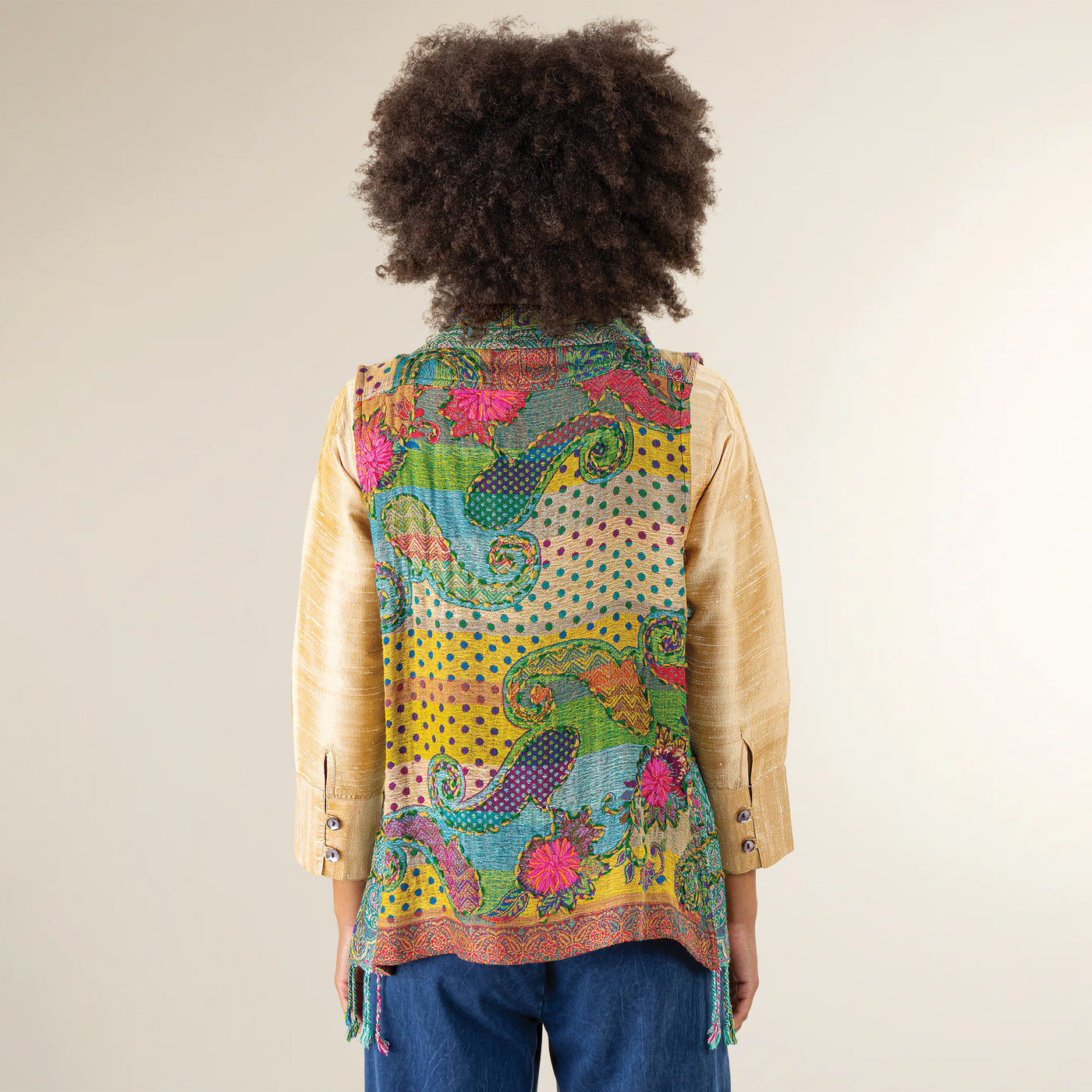 Hand-Embroidered Fringed Wool Vest