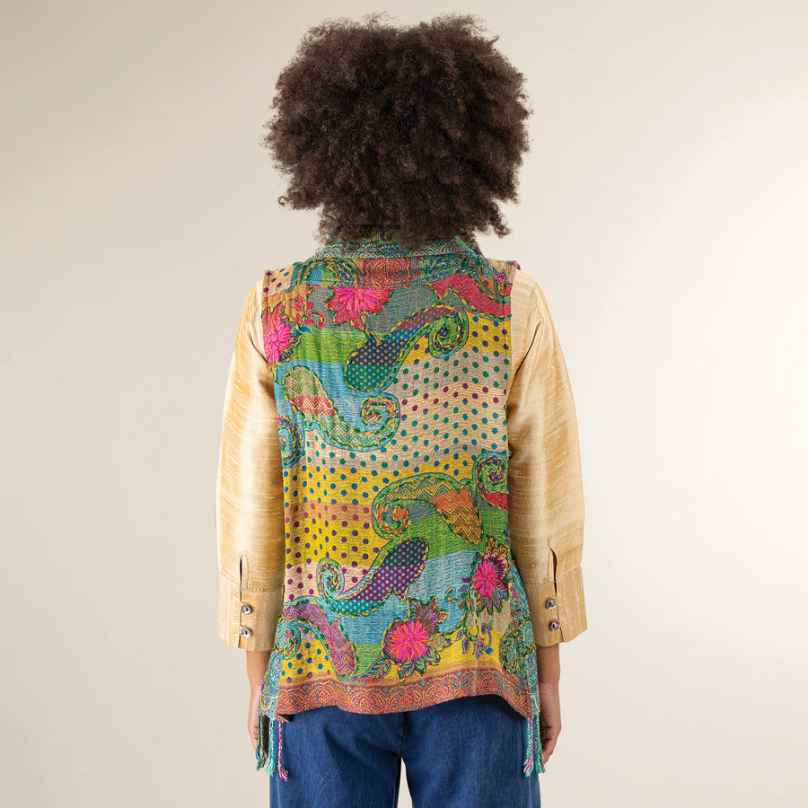 Hand-Embroidered Fringed Wool Vest