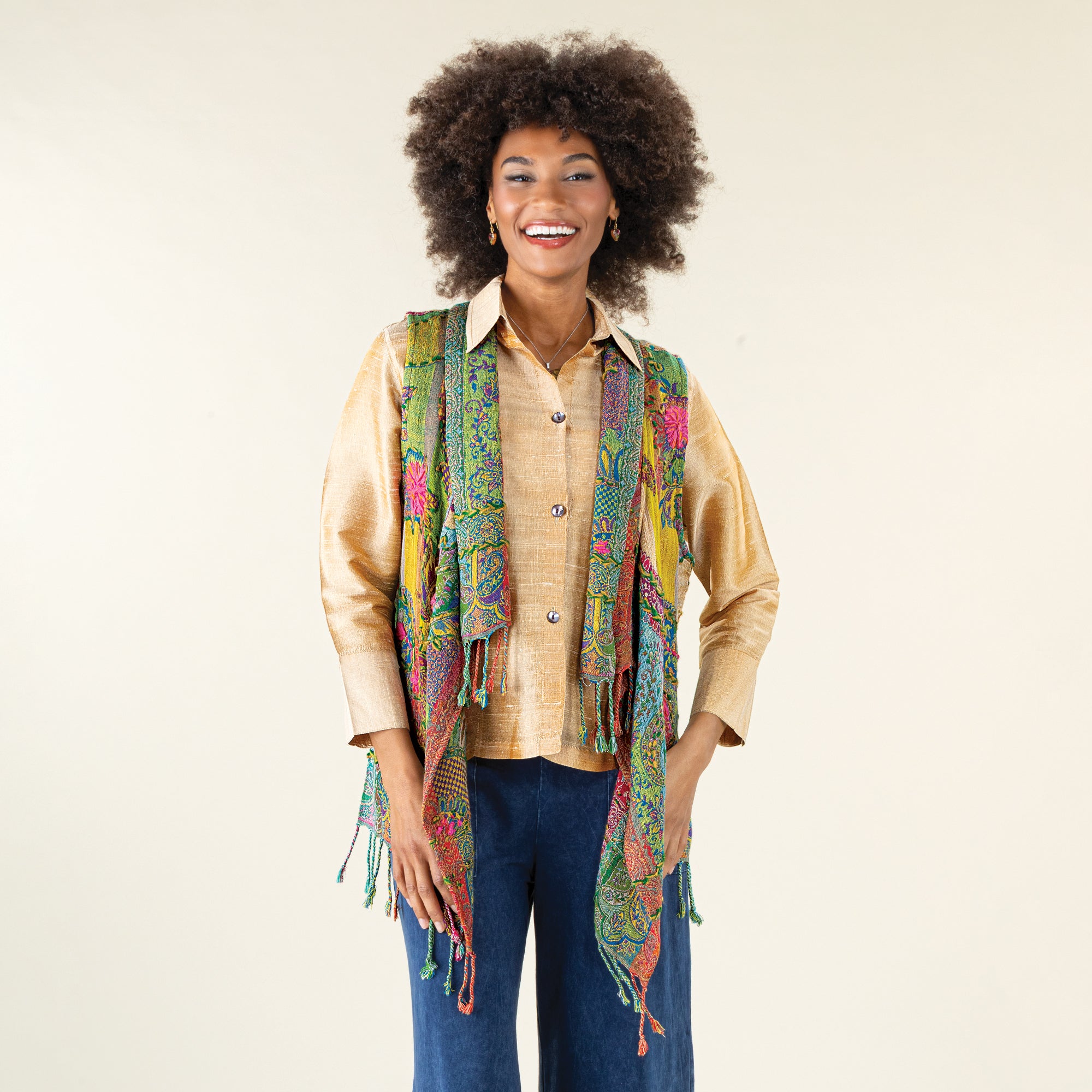 Hand-Embroidered Fringed Wool Vest