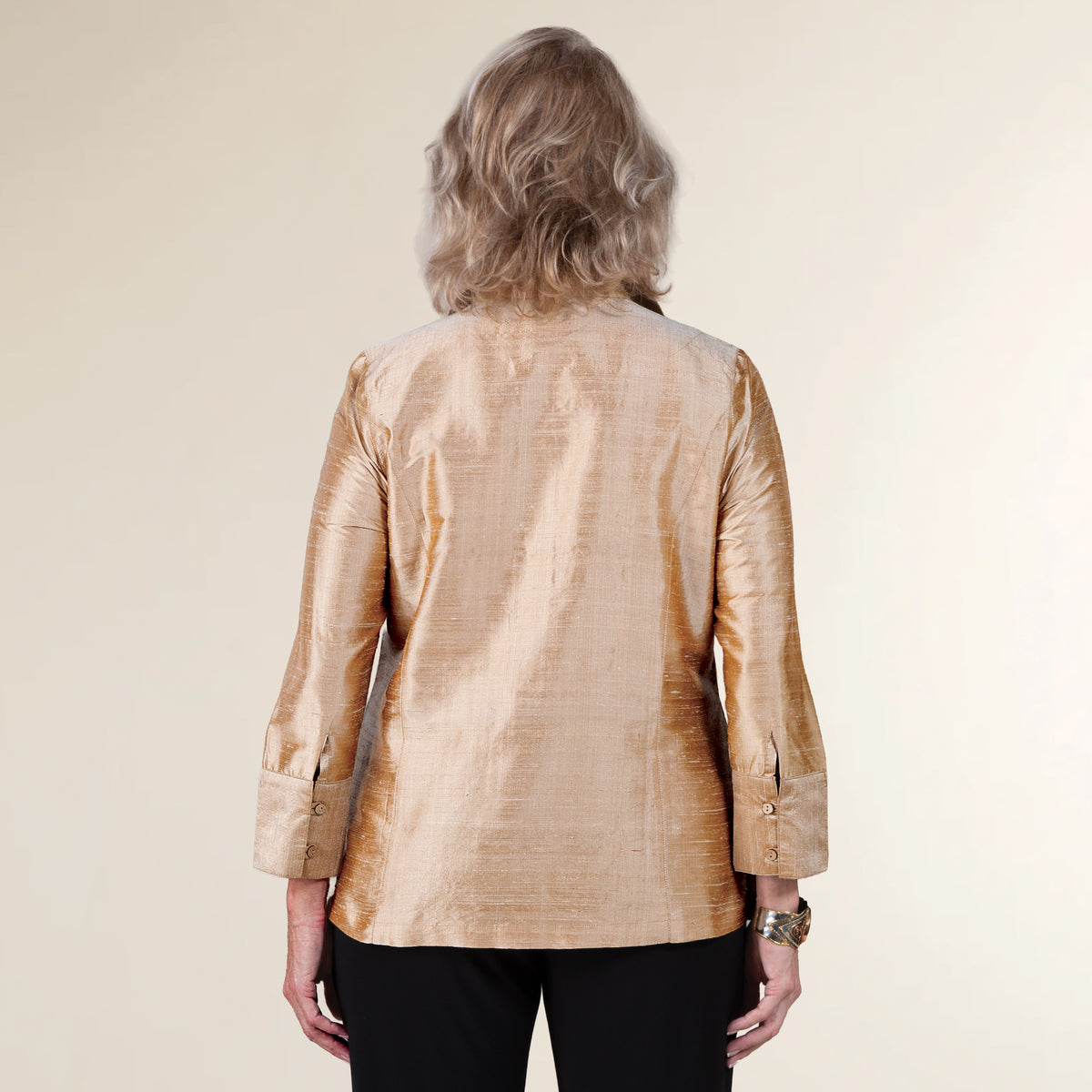 Shimmering Champagne Silk Cocktail Blouse