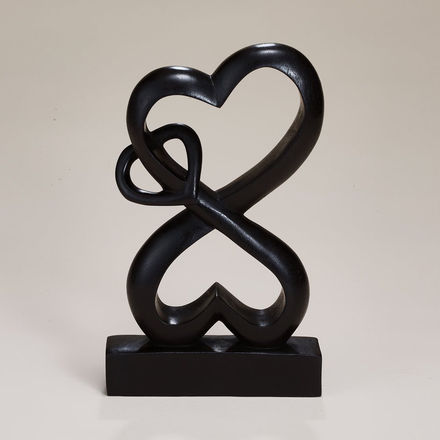 Three Hearts Dark Wooden Sculpture