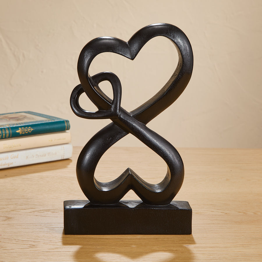 Three Hearts Dark Wooden Sculpture