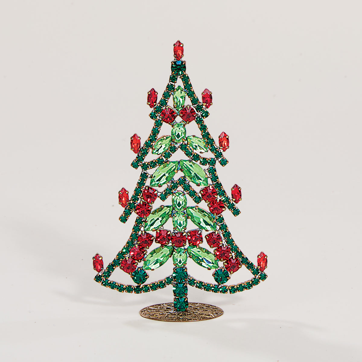 Hand Set Crystal Petite Red & Green Christmas Tree (Preorder)