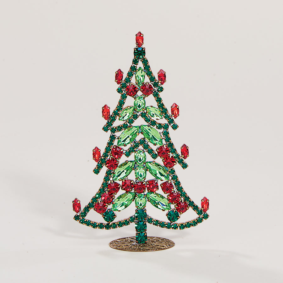 Hand Set Crystal Petite Red & Green Christmas Tree (Preorder)