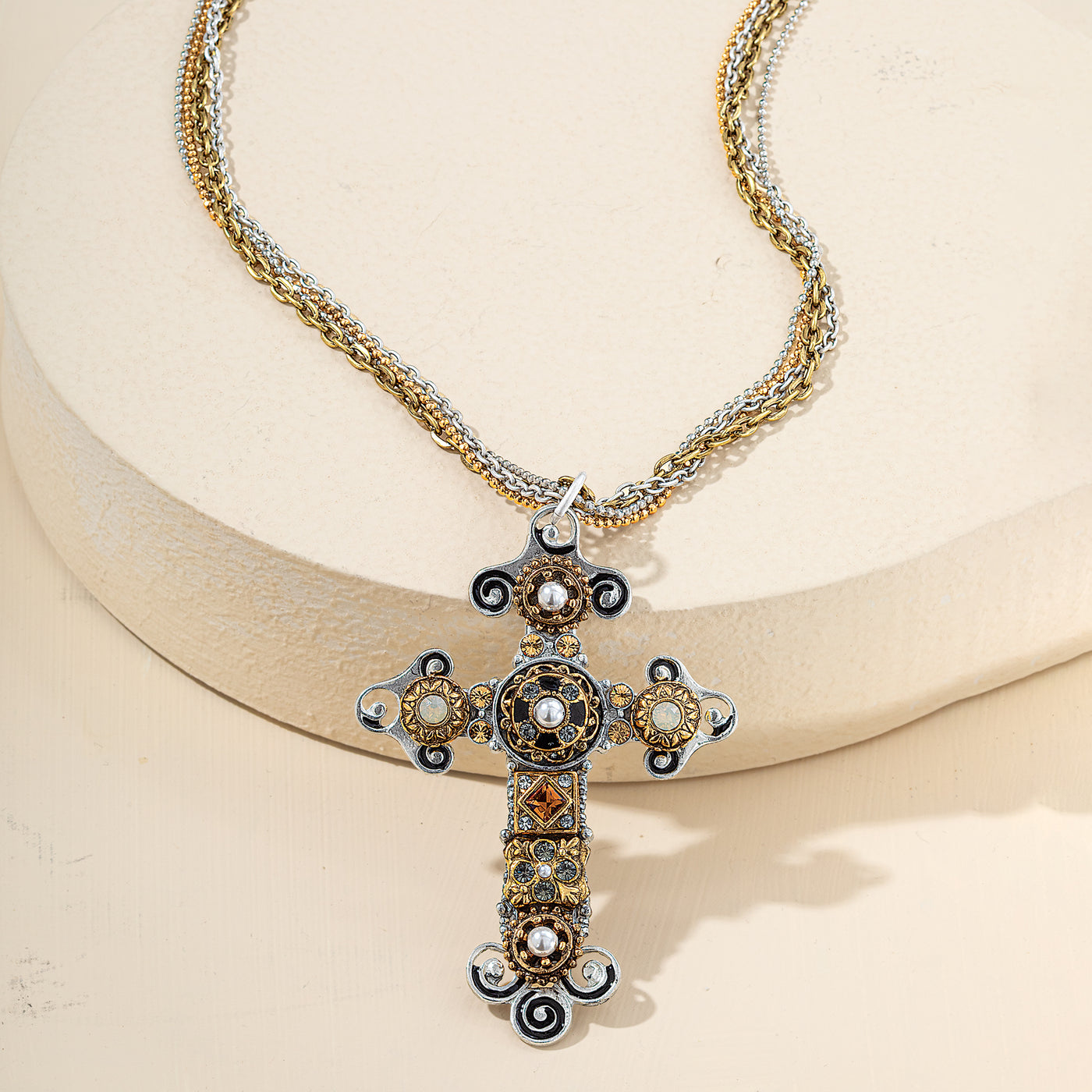 Timeless Beauty Black & Gold Cross Necklace (Preorder)