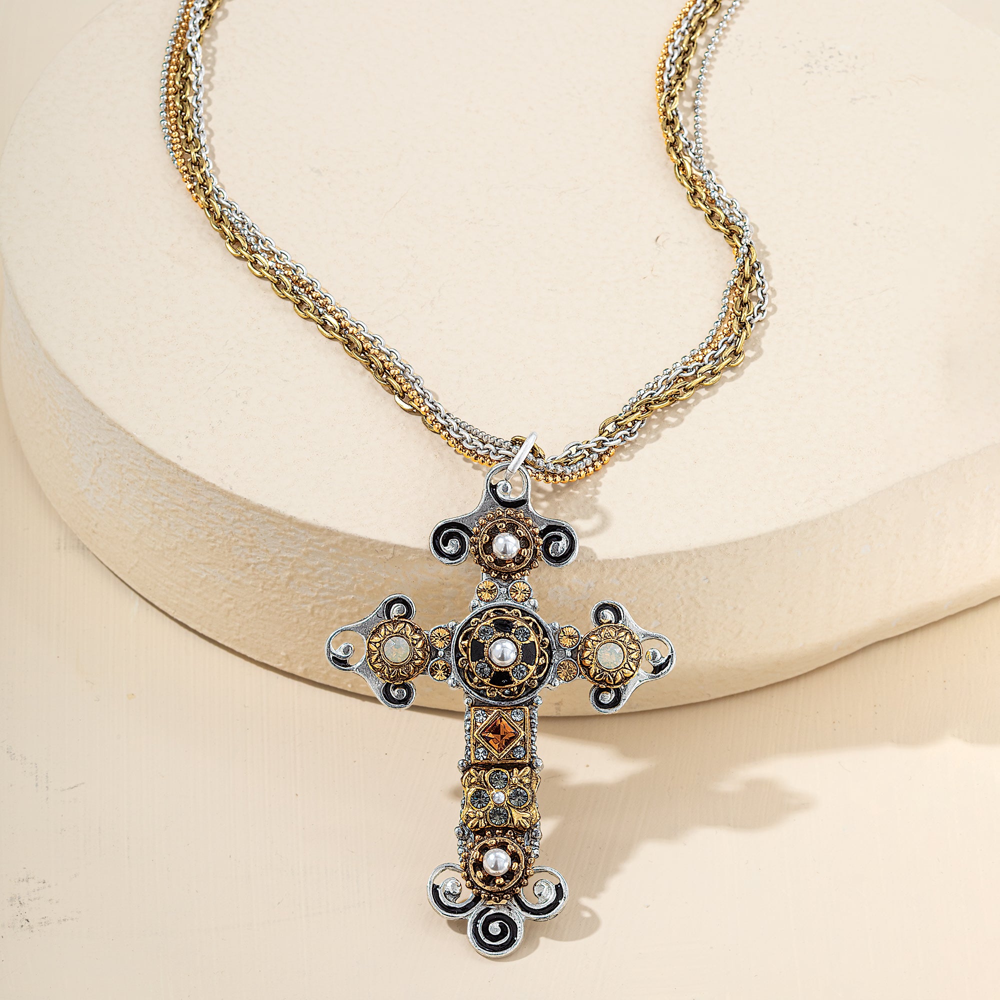 Timeless Beauty Black & Gold Cross Necklace (Preorder)