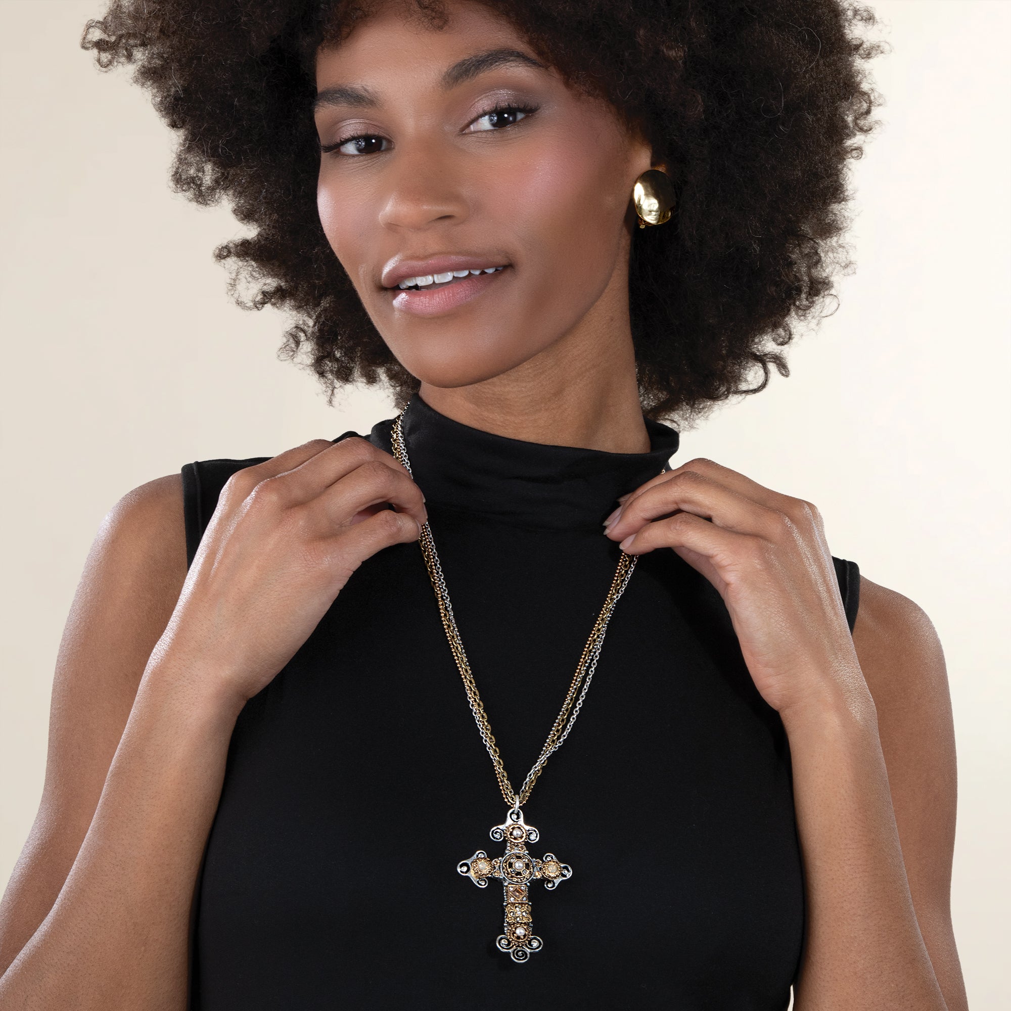 Timeless Beauty Black & Gold Cross Necklace (Preorder)