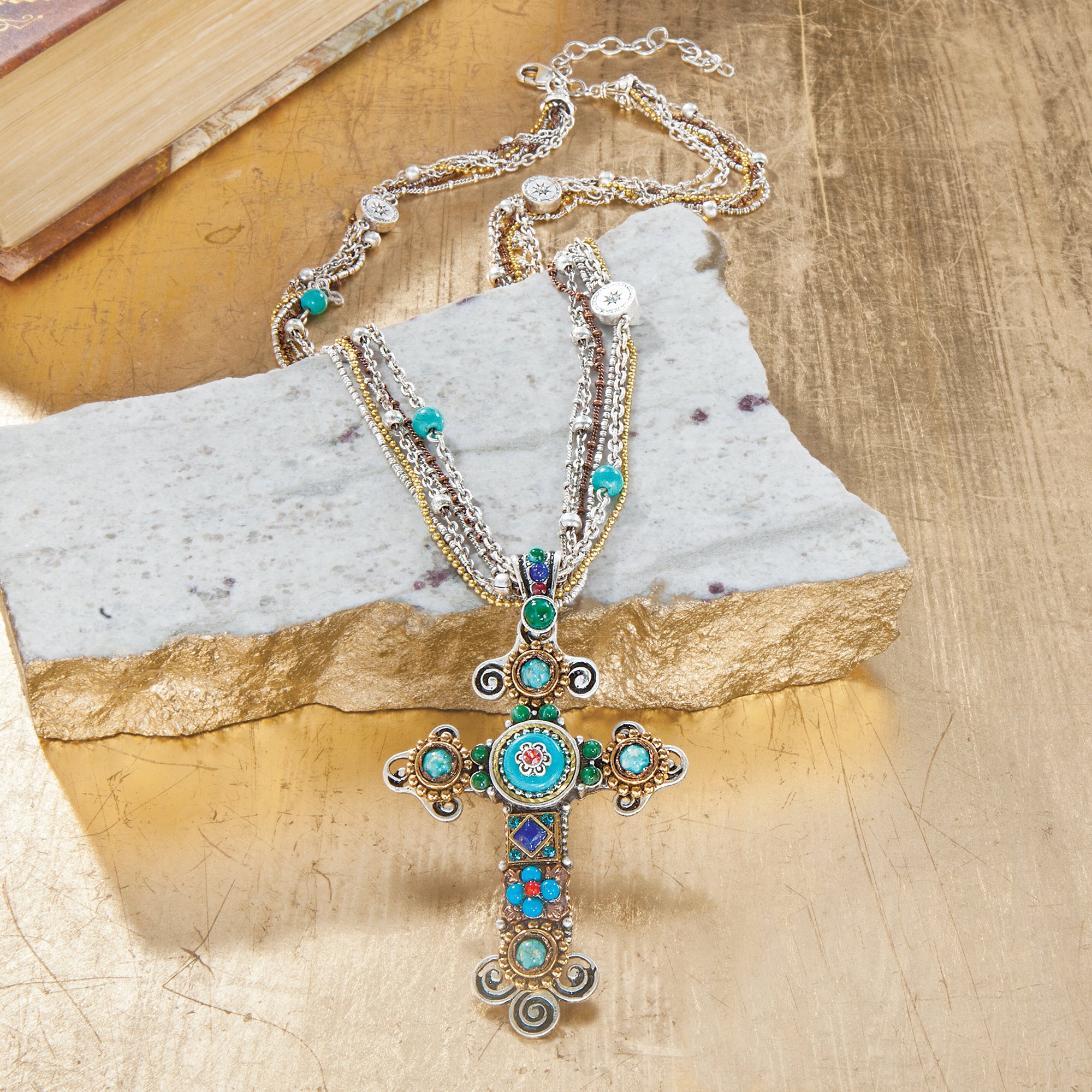 Timeless Beauty Turquoise & Coral Cross Necklace (Preorder) | Uno