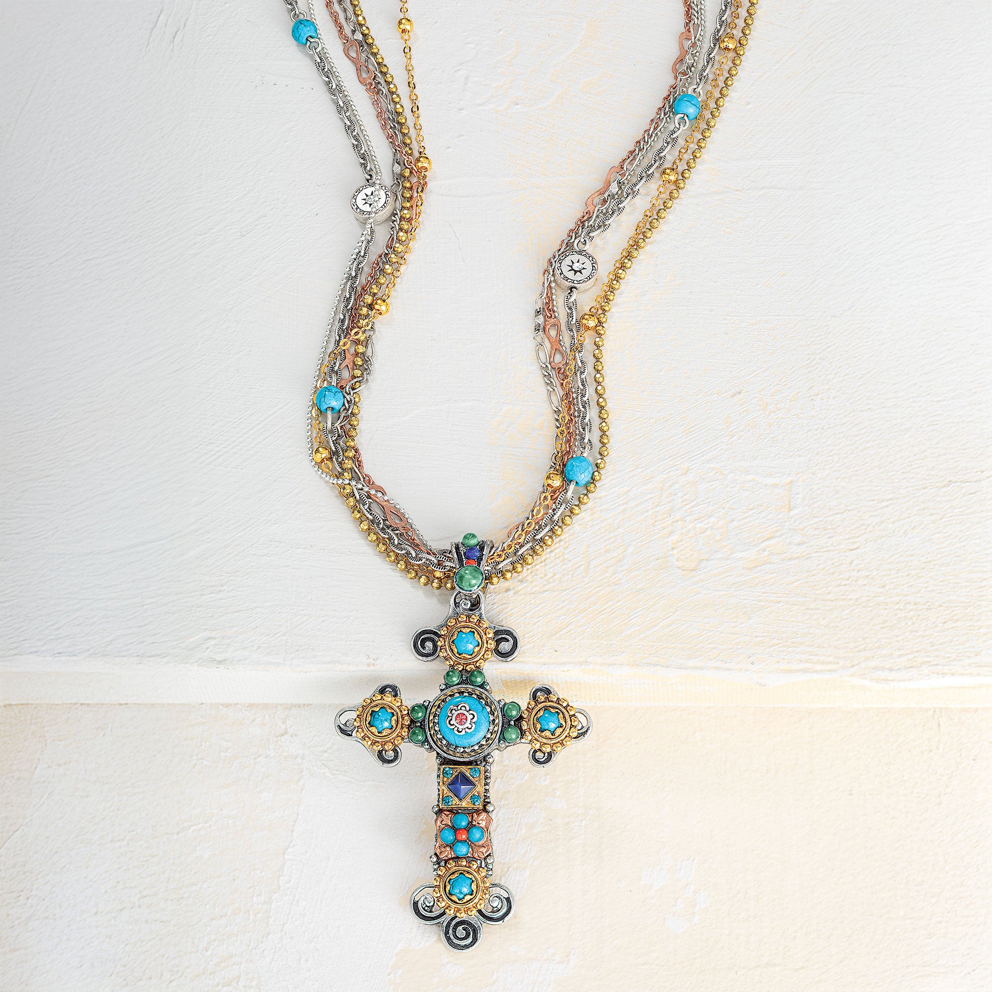 Timeless Beauty Turquoise & Coral Cross Necklace (Preorder) | Uno