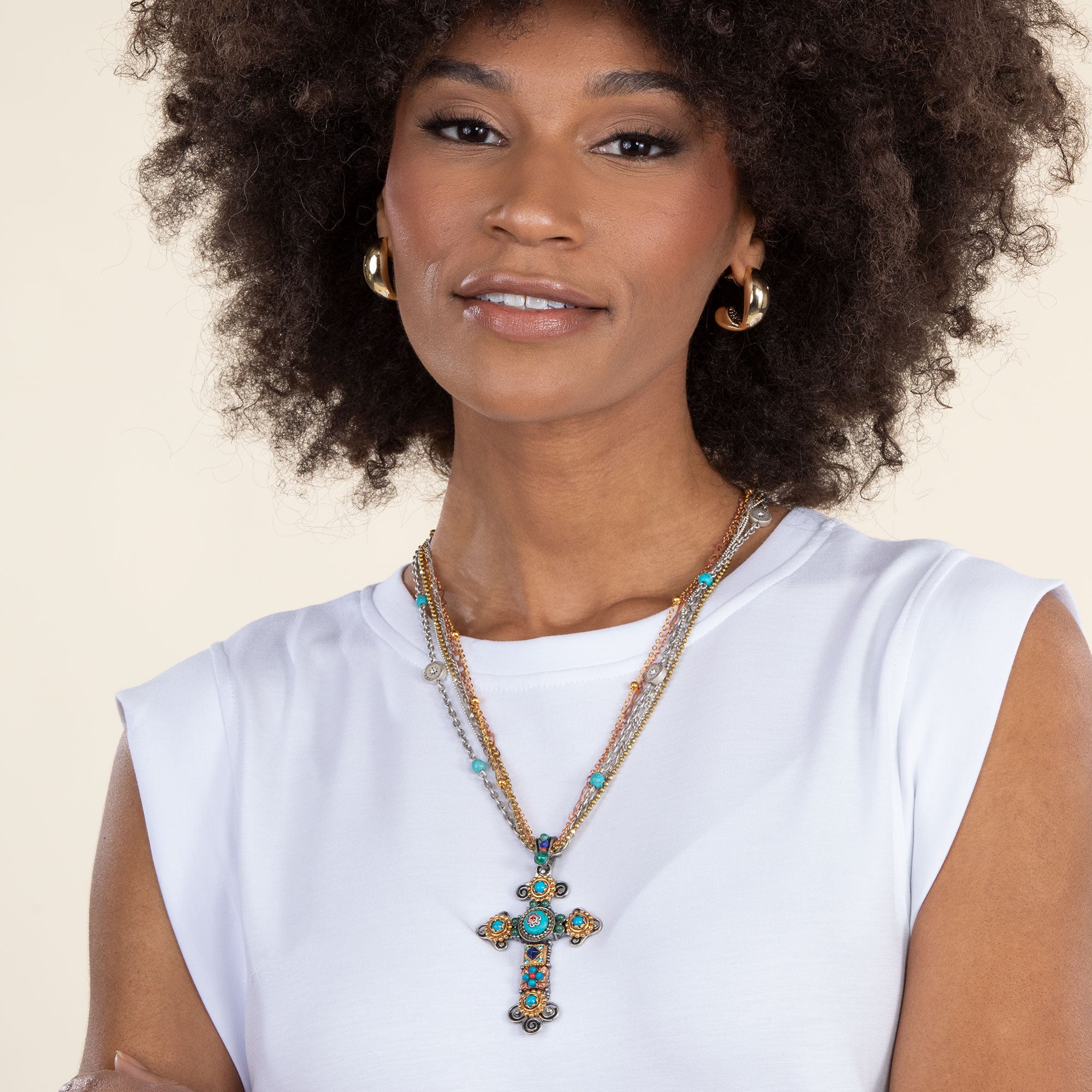 Timeless Beauty Turquoise & Coral Cross Necklace (Preorder) | Uno