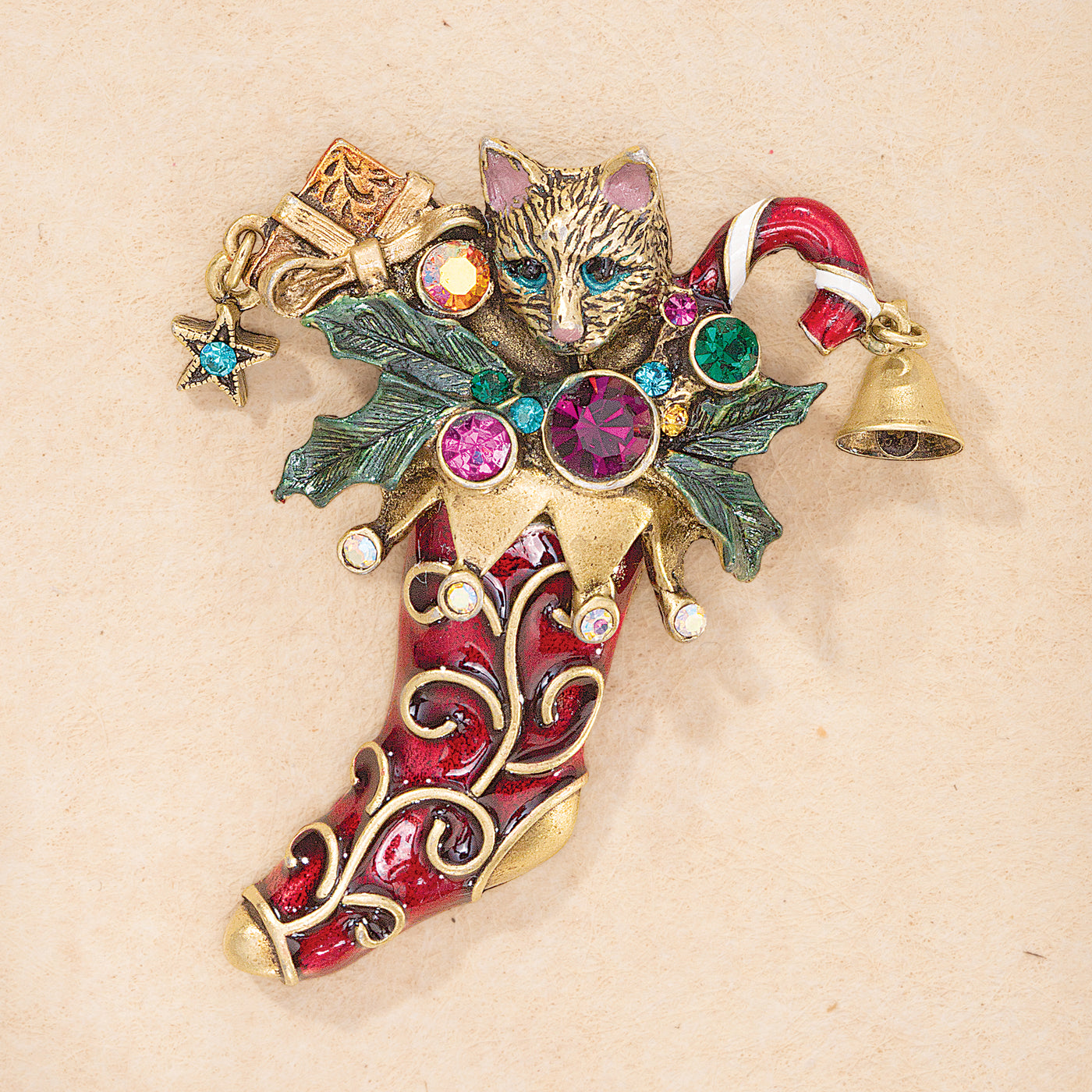 Christmas Kitty Stocking Brooch