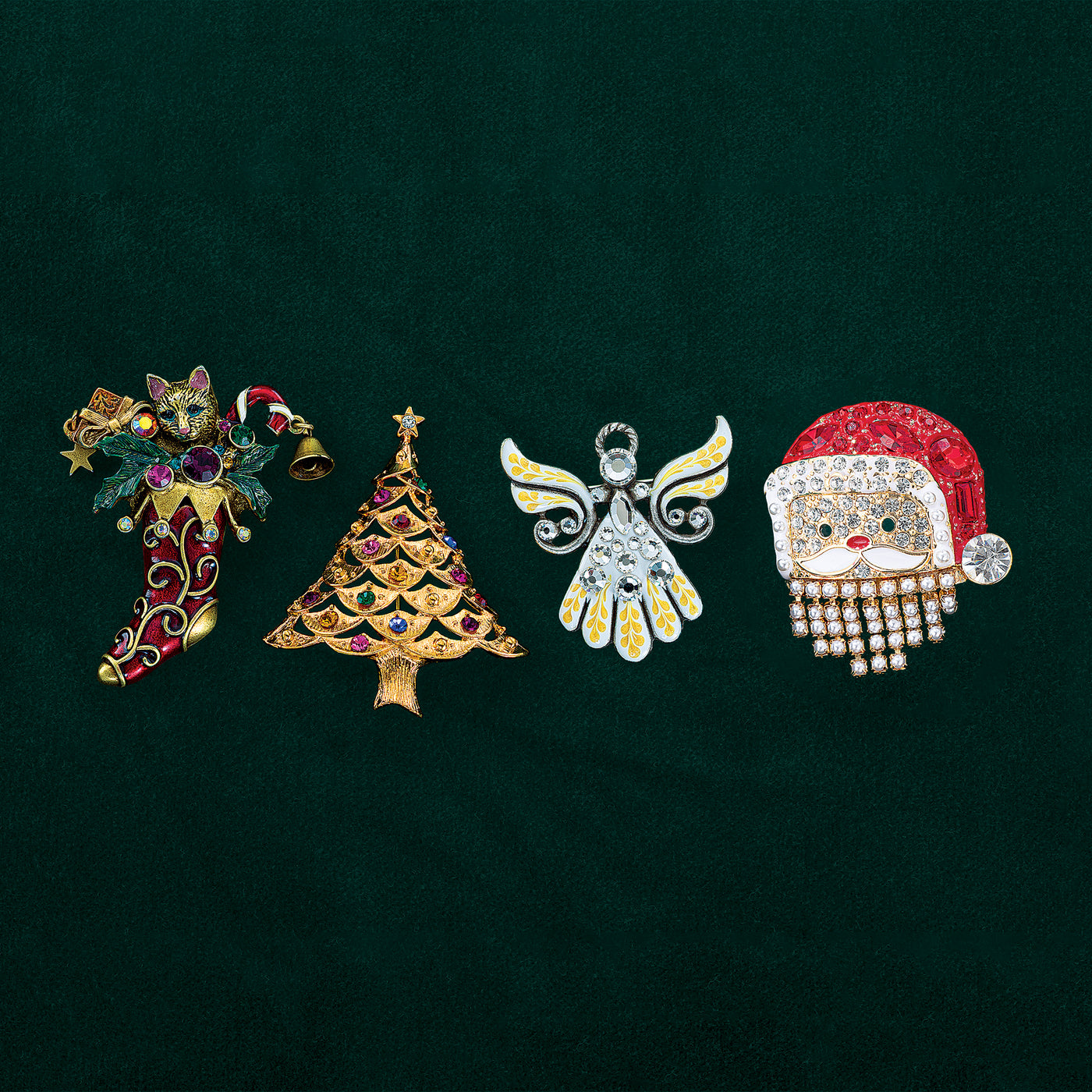 Hand-Set Sparkling Santa Brooch