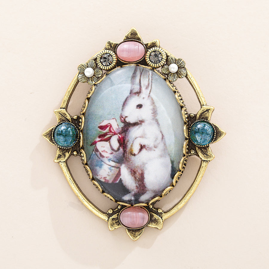 Vintage-Inspired Glass Bunny Brooch
