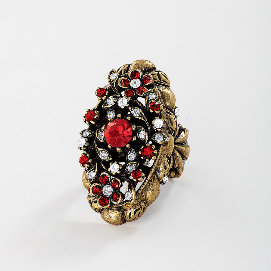 Victorian-Inspired Oval Garnet Crystal Statement Ring