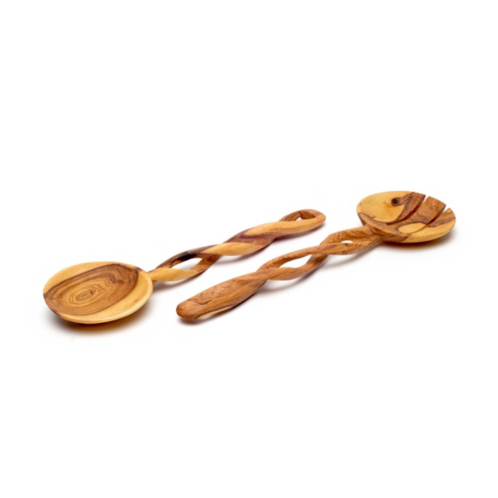 Handcrafted Olive Wood Salad Server Set, 12"