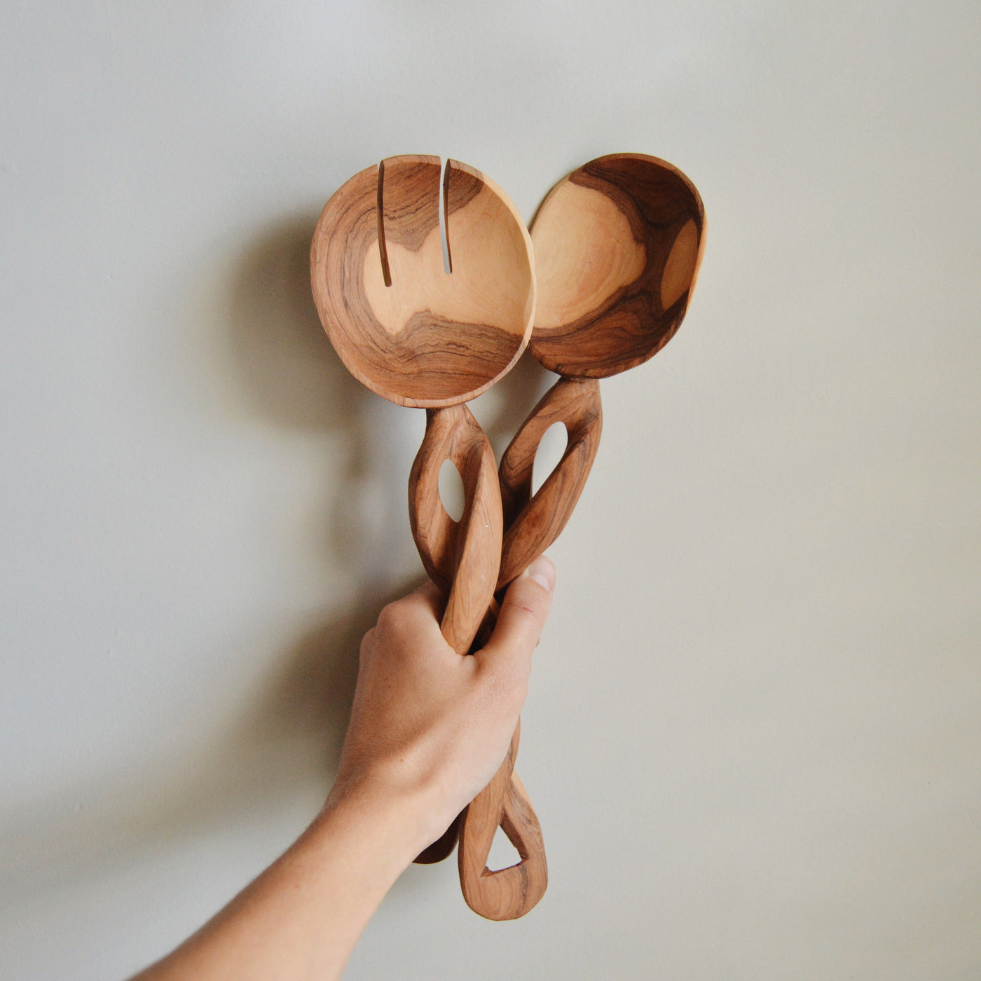 Handcrafted Olive Wood Salad Server Set, 12"