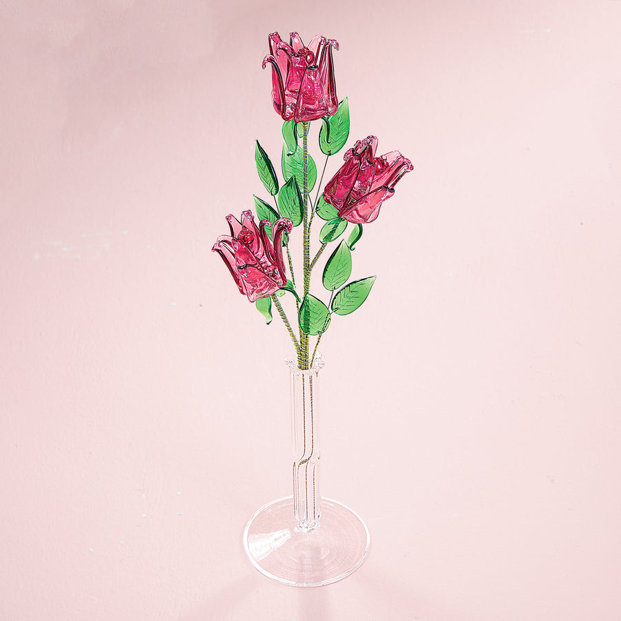 Bohemian Glass Pink Roses