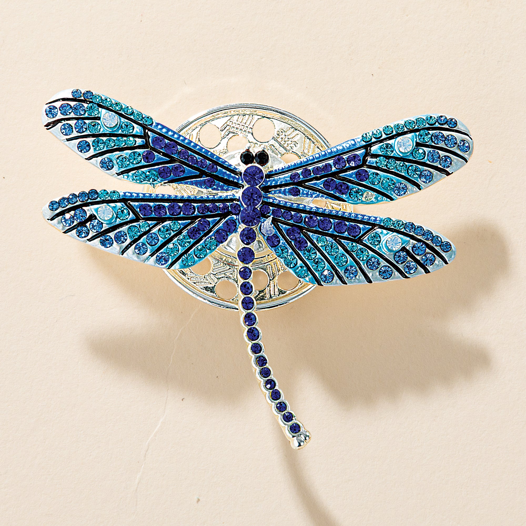 Magnetic Cobalt & Sky Crystal Dragonfly Brooch