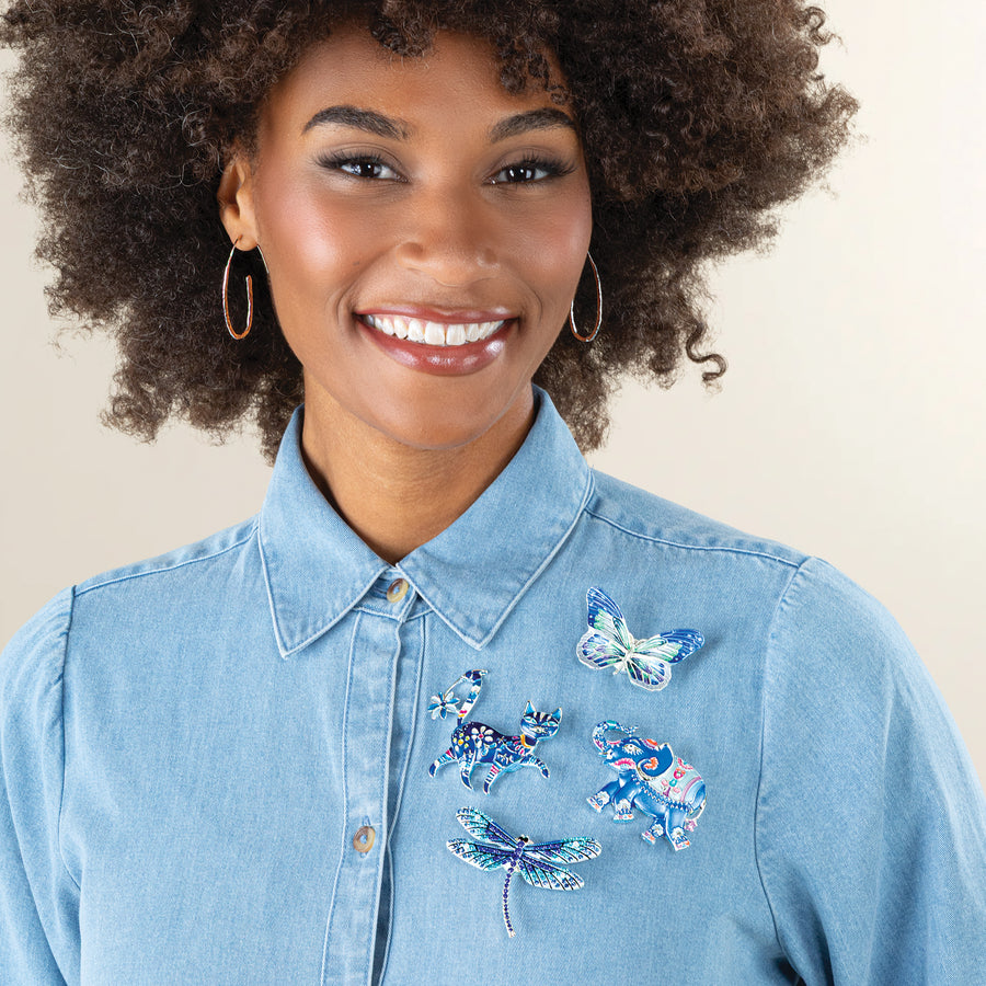 Magnetic Cobalt & Sky Crystal Dragonfly Brooch