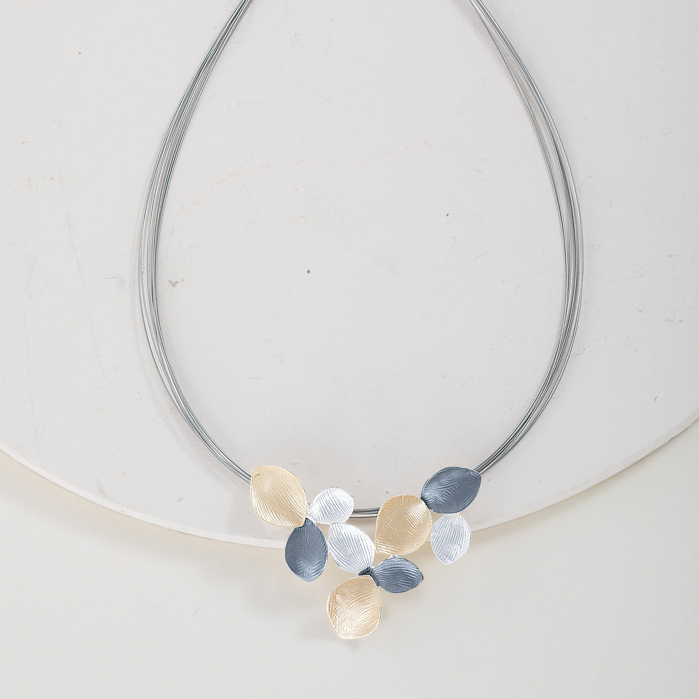 Tri-Tone Textured Petals Necklace
