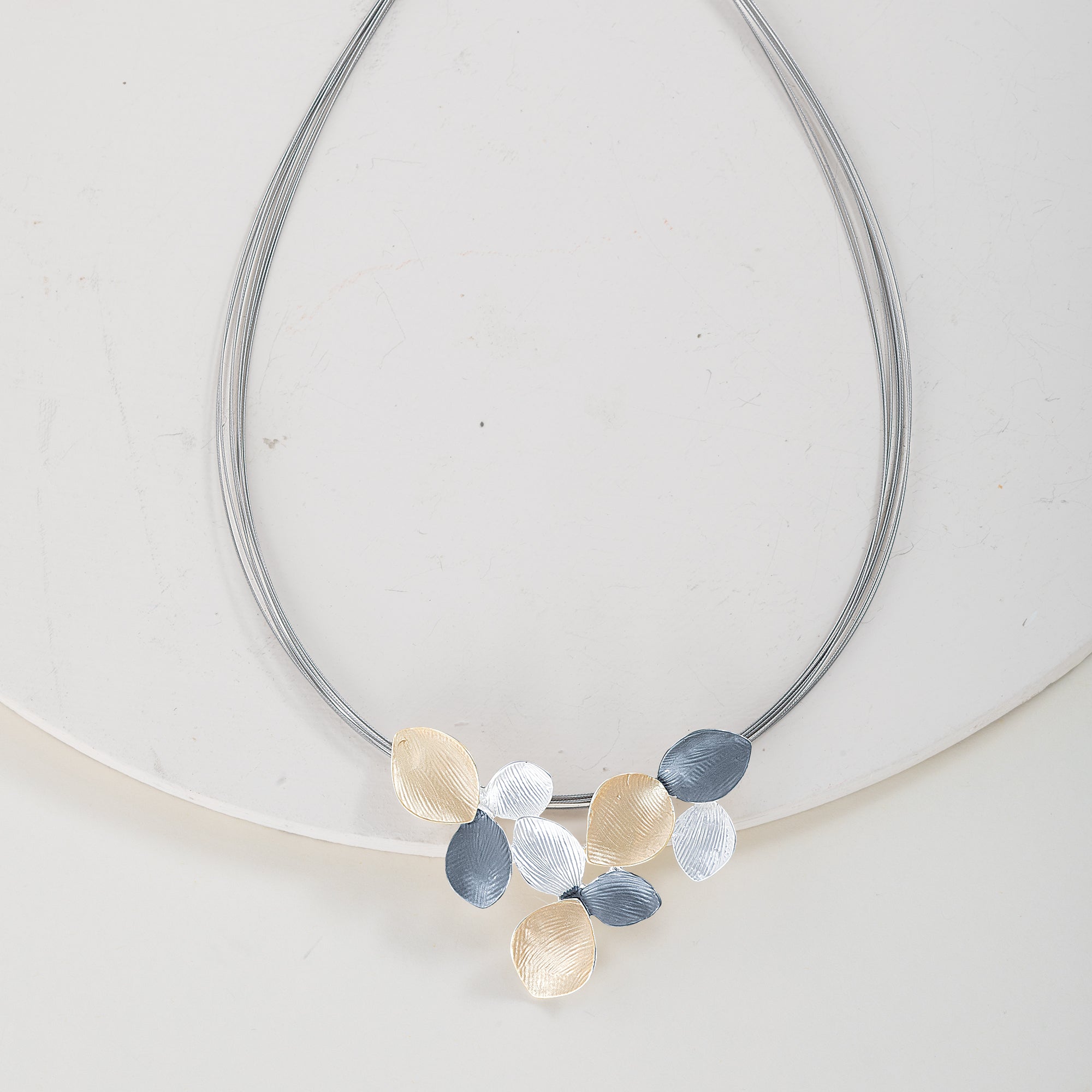 Tri-Tone Textured Petals Necklace