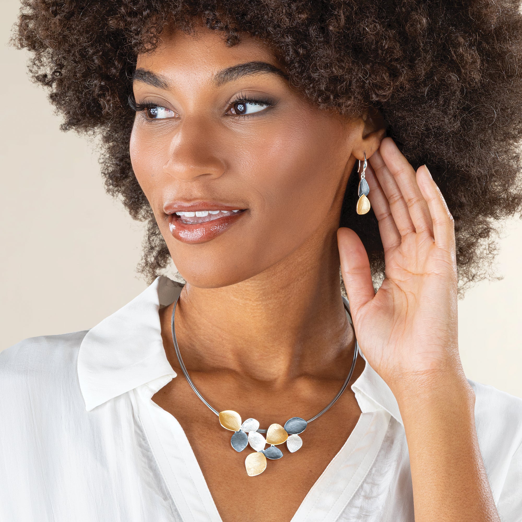 Tri-Tone Textured Petals Necklace