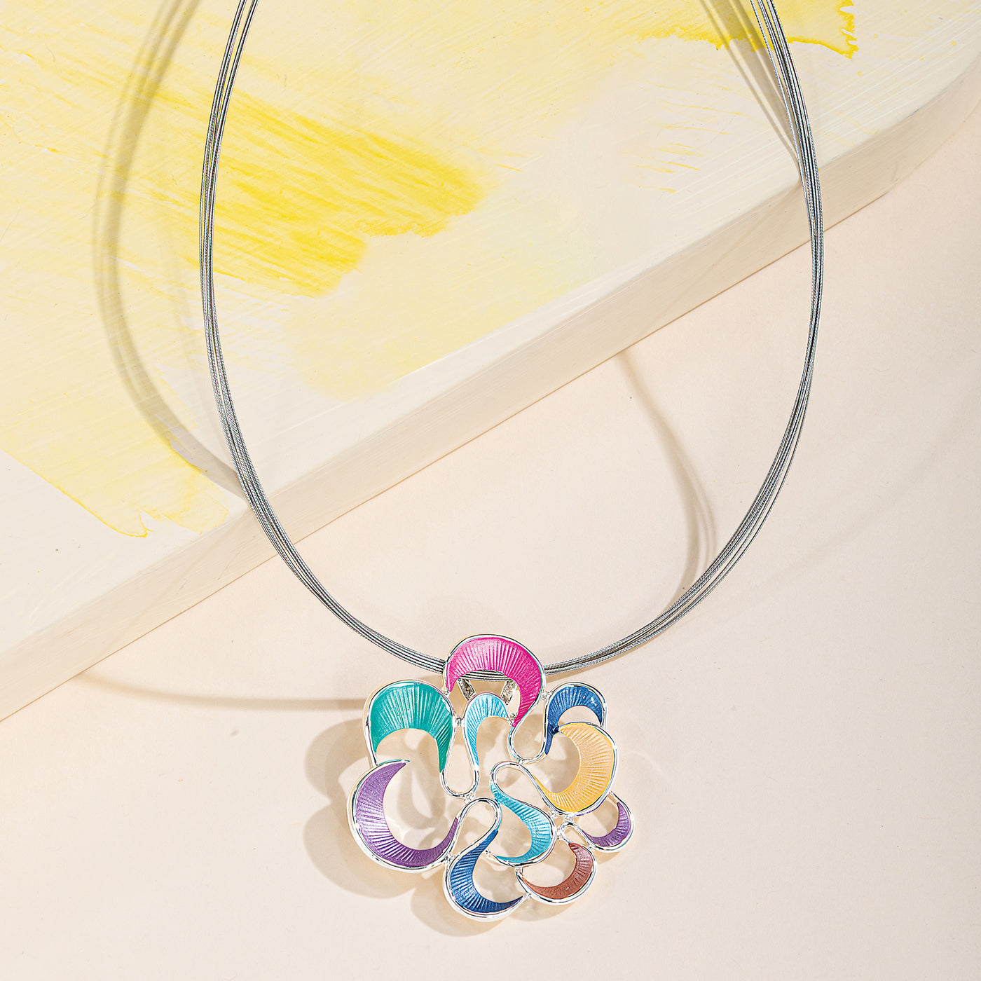 Rainbow Twirly Flower Pendant Collar Necklace (Preorder)