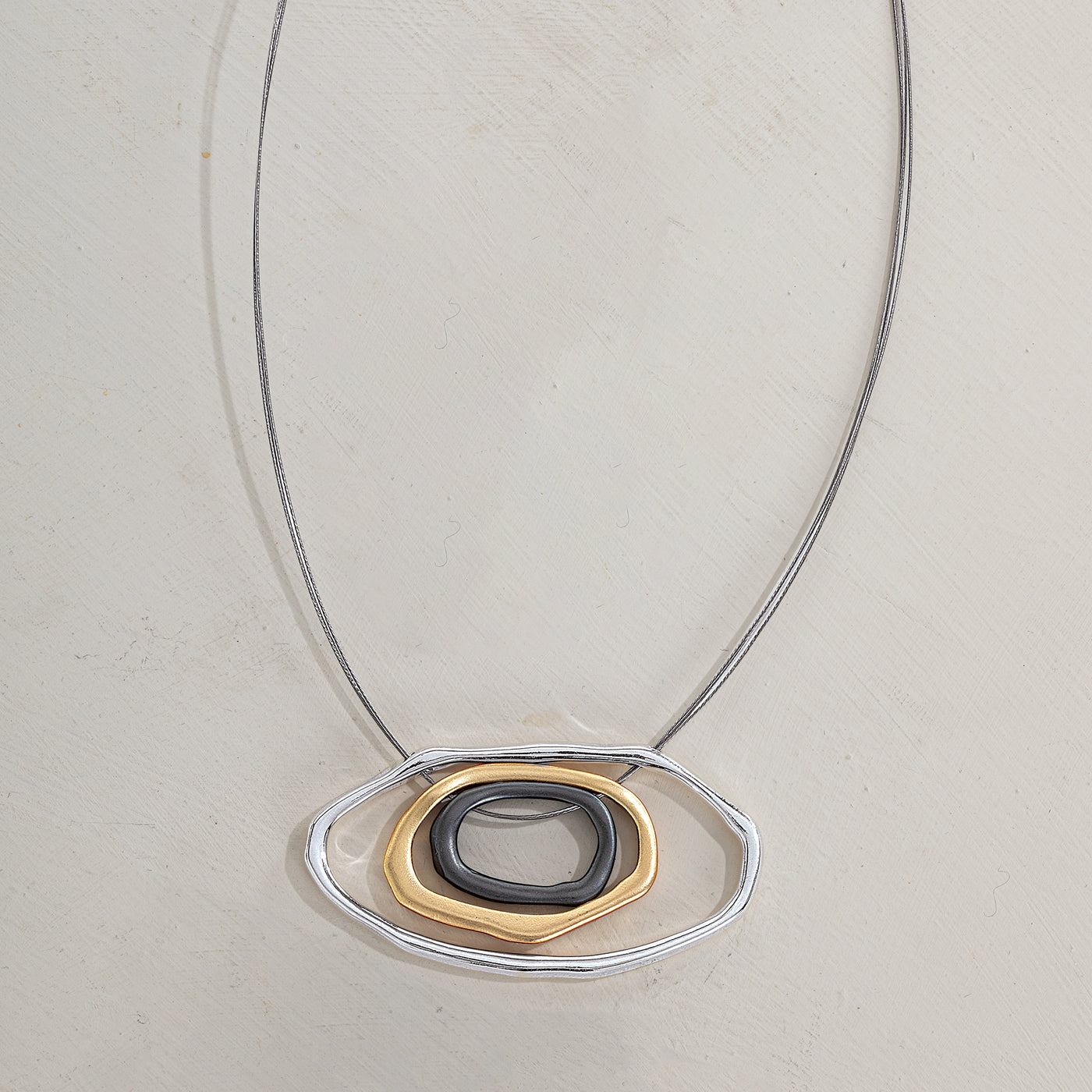 Tri-Color Oval Pendant Necklace