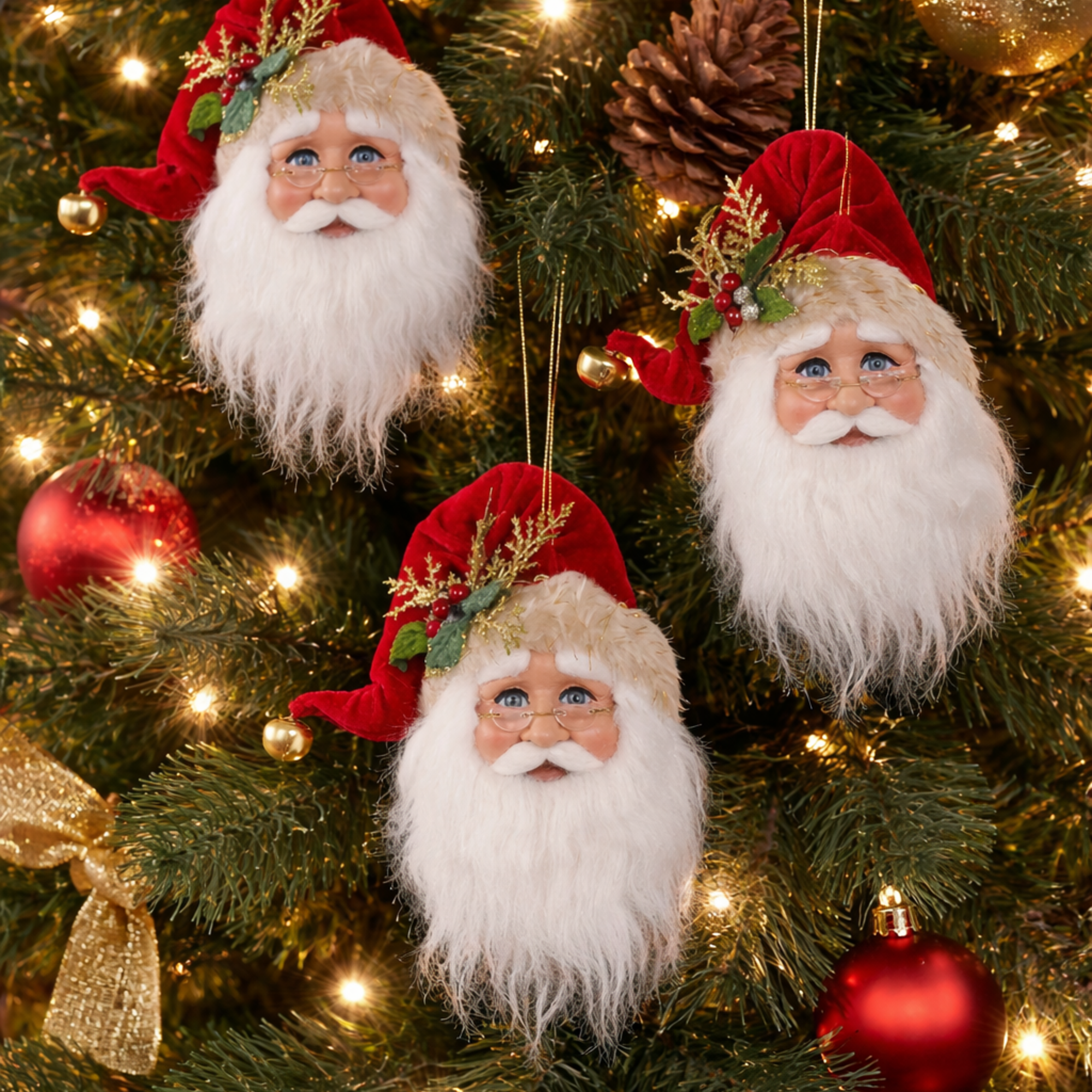3pc. Santa Head Ornaments
