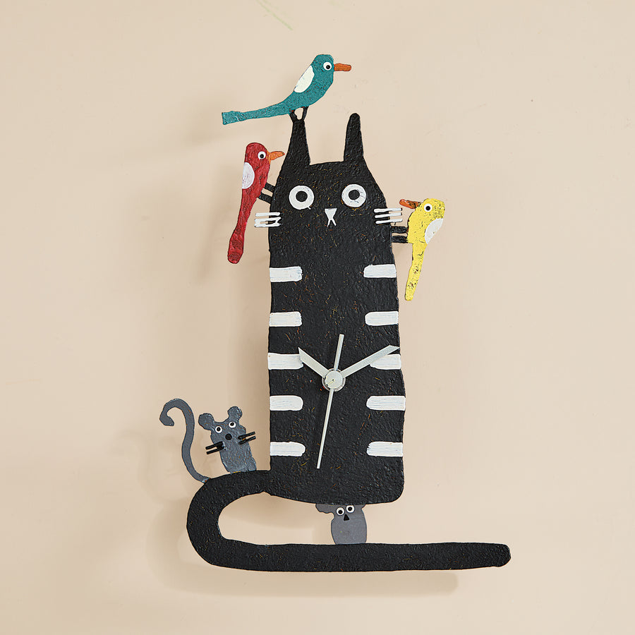Black Cat & Friends Whimsical Wall Clock (Preorder)