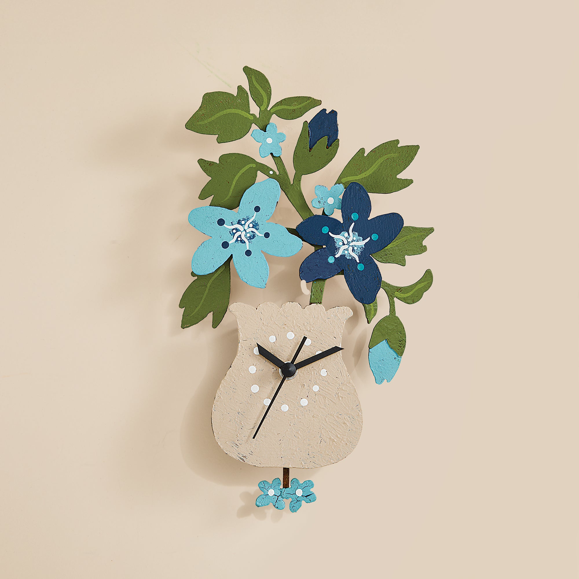 Blue Potted Posies Whimsical Wall Clock (Preorder)