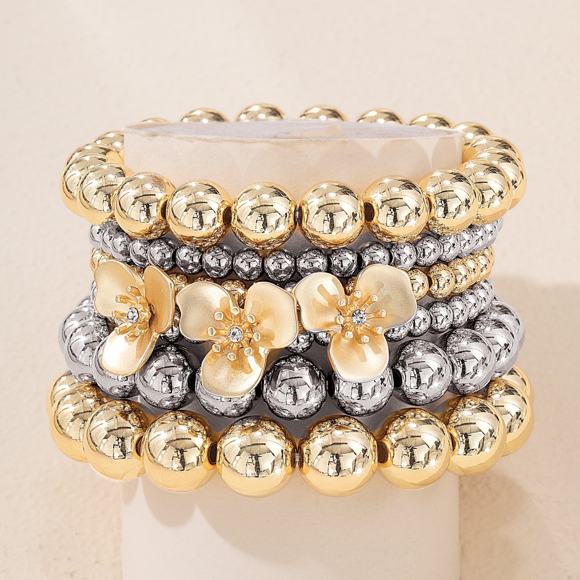 Satin Finish Trillium Flower Bracelets Set of 6