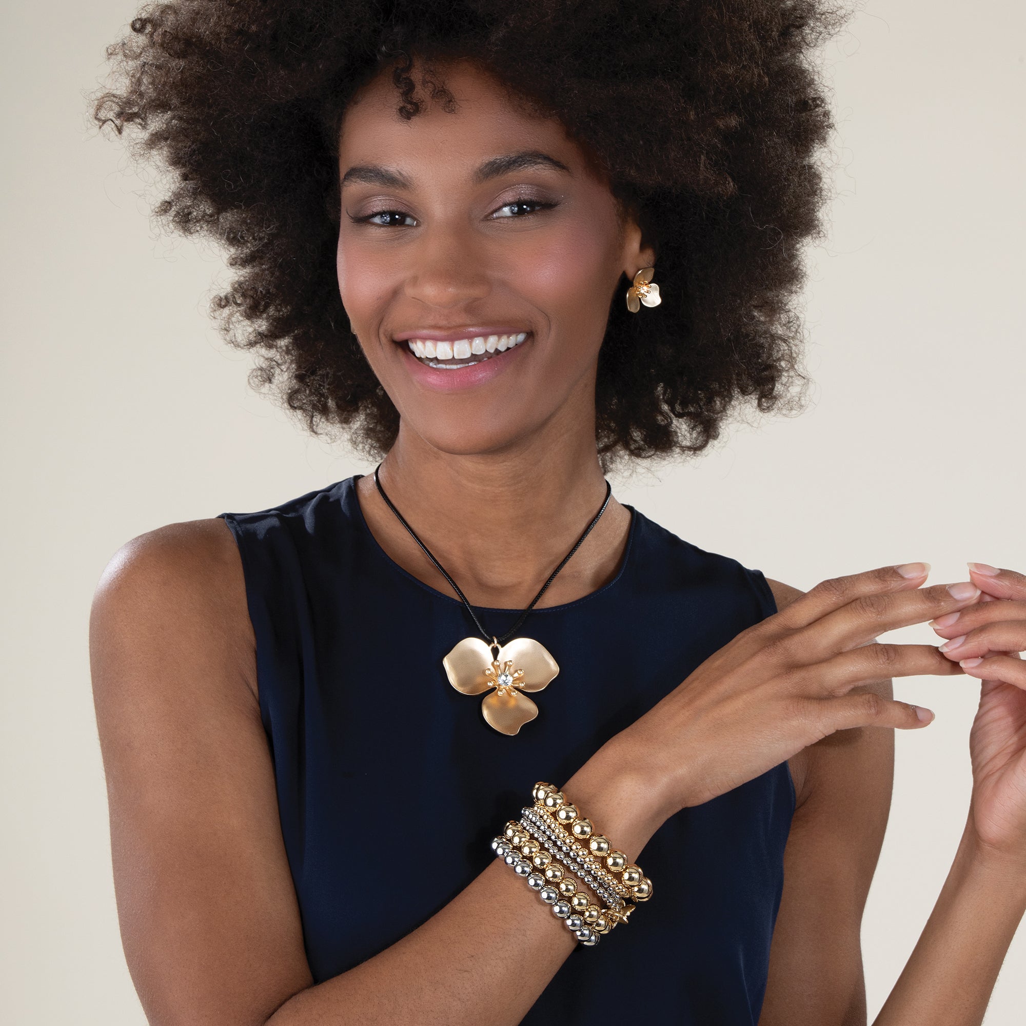 Satin Finish Trillium Flower Bracelets Set of 6