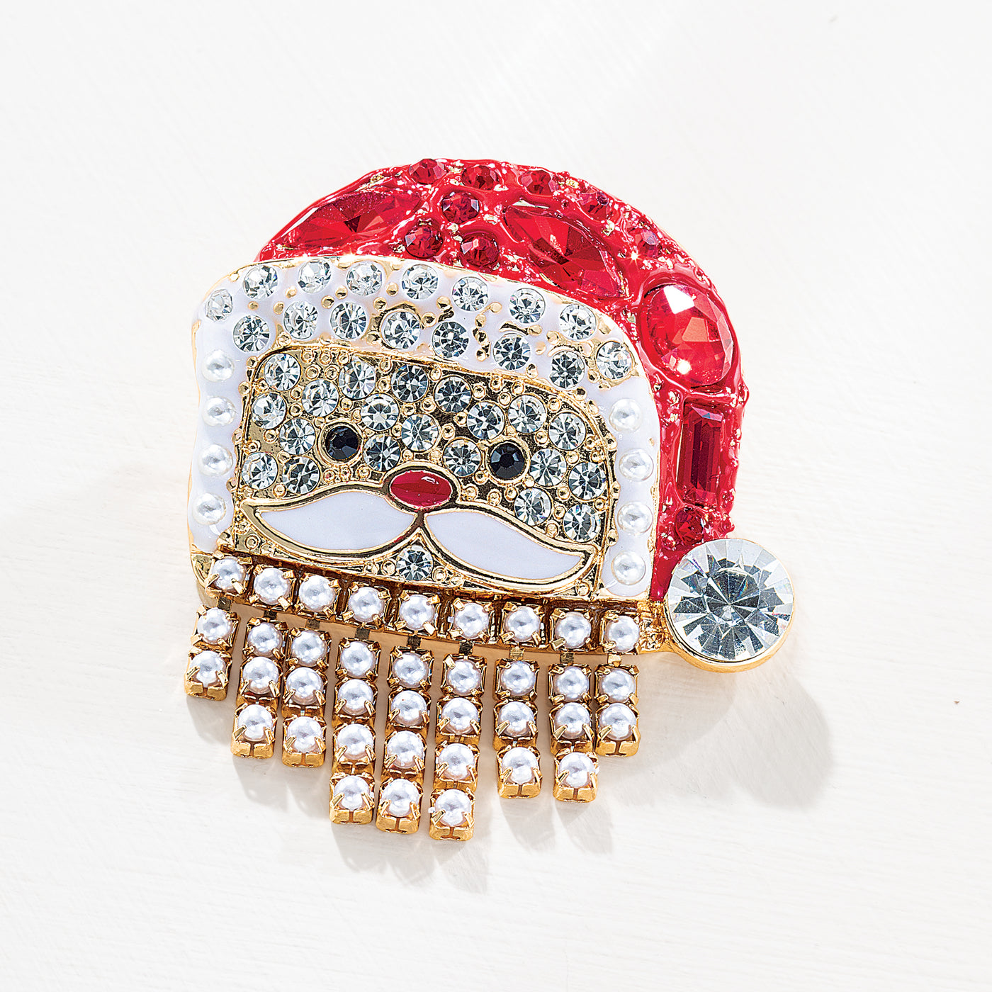 Hand-Set Sparkling Santa Brooch