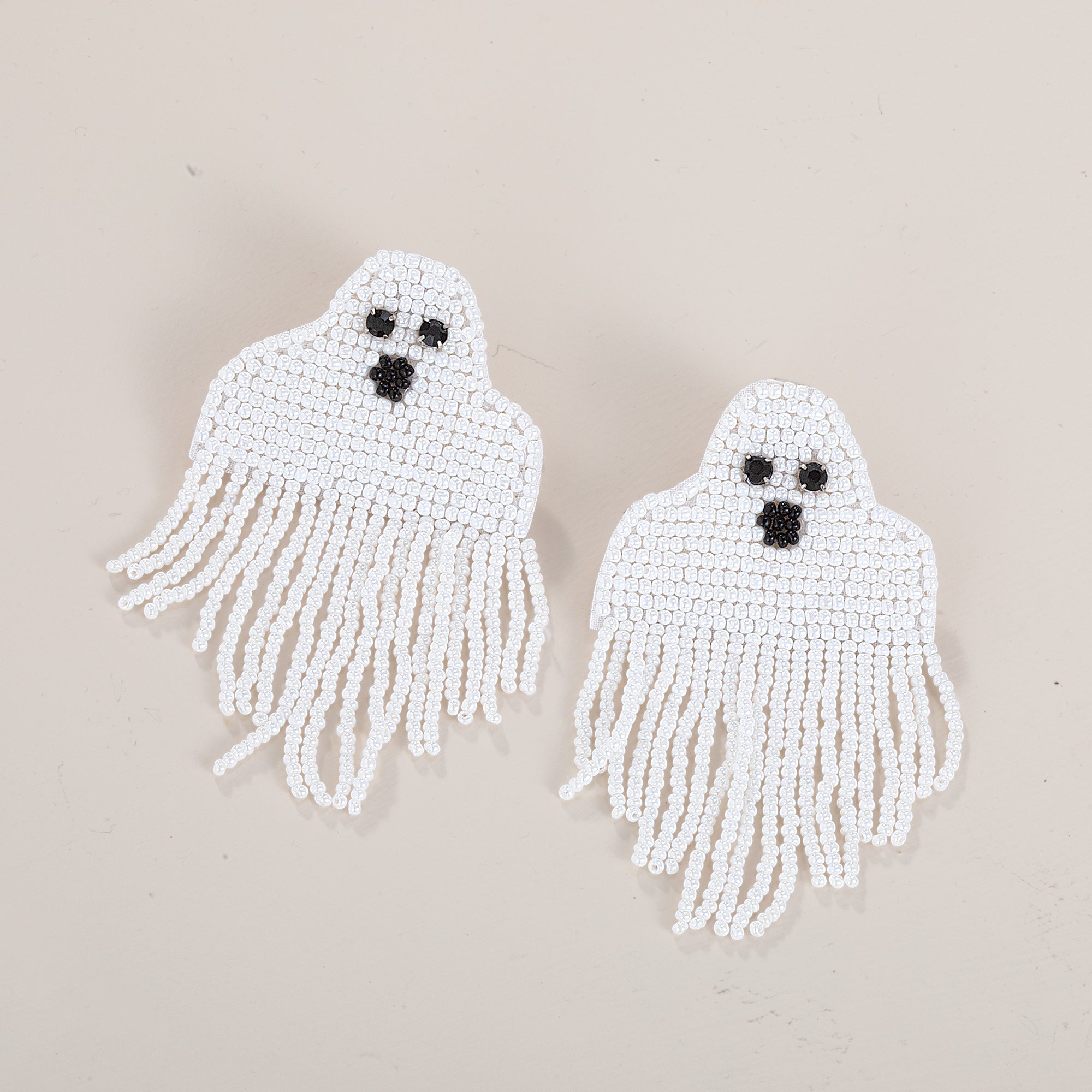 Hand-Beaded Wriggling Ghost Earrings