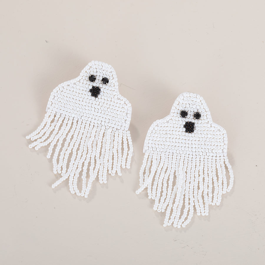 Hand-Beaded Wriggling Ghost Earrings