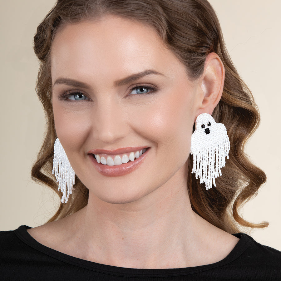 Hand-Beaded Wriggling Ghost Earrings