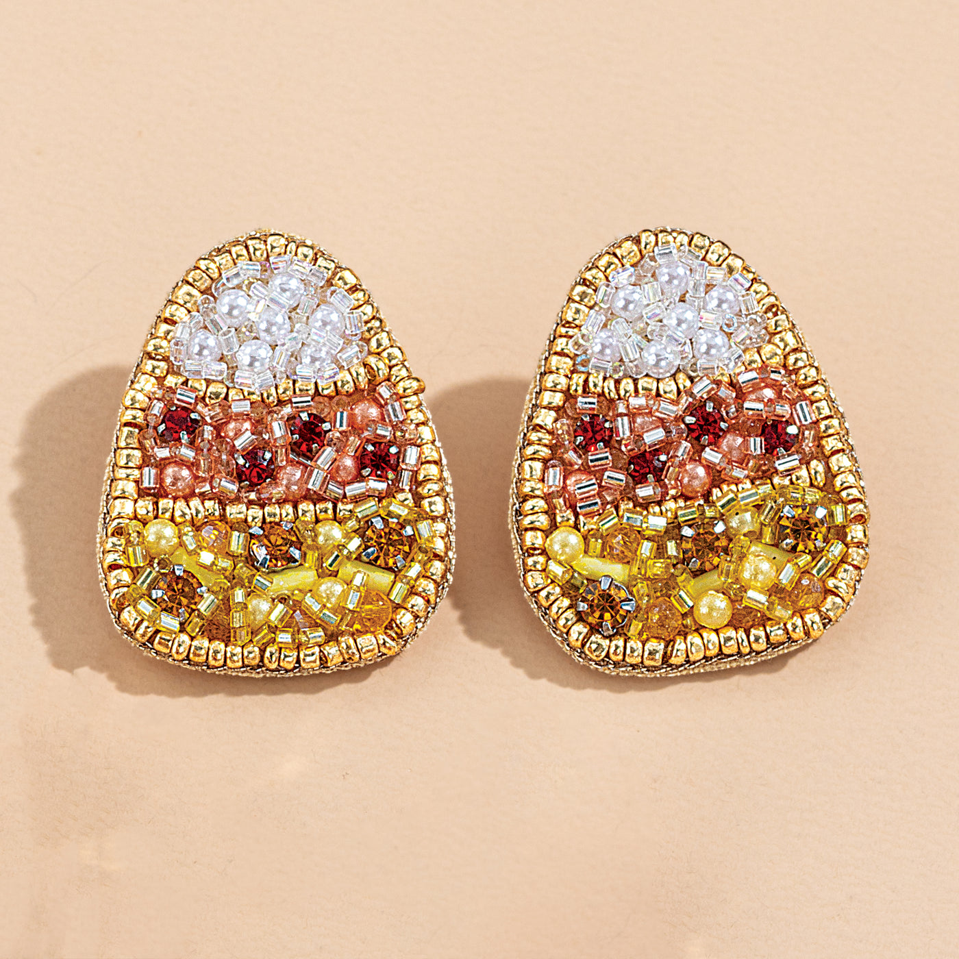 Hand-Beaded Candy Corn Earrings