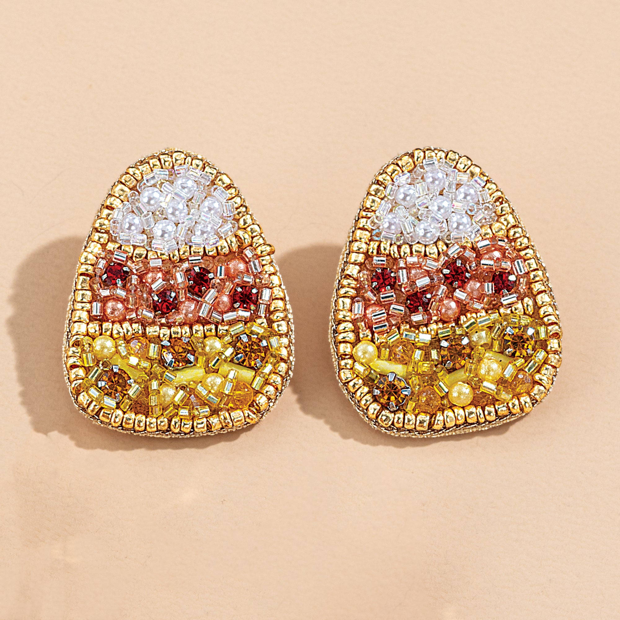 Hand-Beaded Candy Corn Earrings