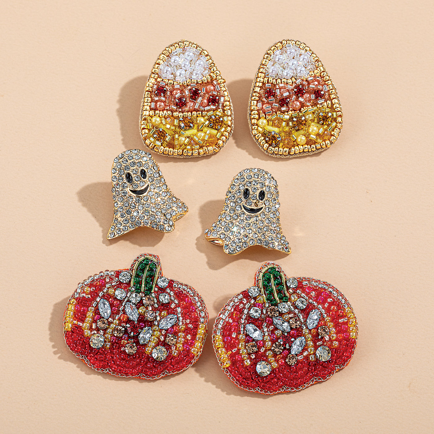 Hand-Beaded Candy Corn Earrings