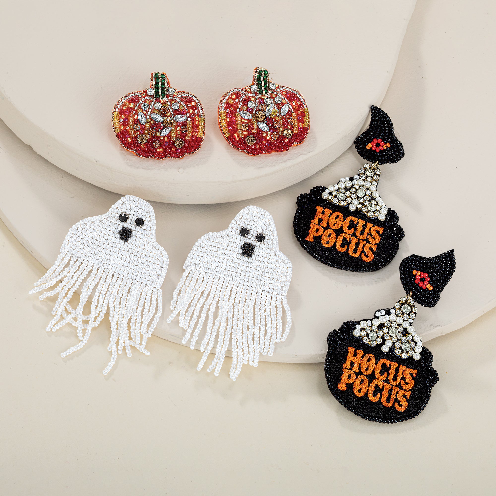 Hand-Beaded Wriggling Ghost Earrings