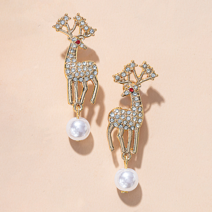 Crystal Christmas Deer Earrings (Preorder)