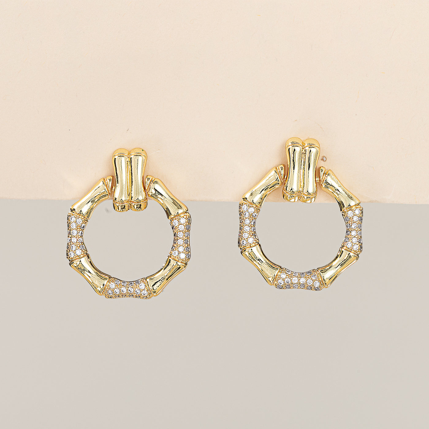Pave Crystal Bamboo Hoop Earrings